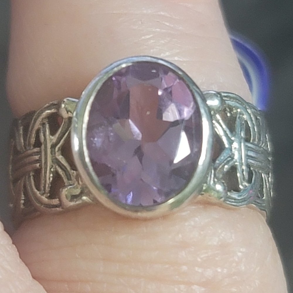 Amethyst Sterling Silver Celtic Borre Ring in Sterling Silver Size 7 or 8